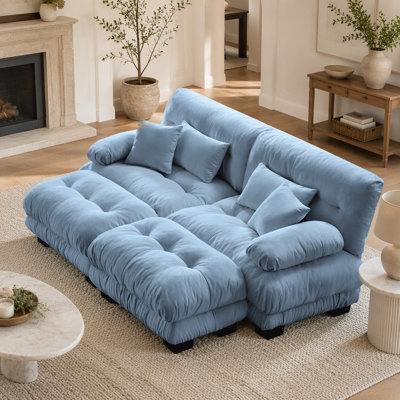 Cloud Couch Sleeper Sofa for Living Room, Chenille 2 Seater sofa with 2 Lumbar pillows and 2 throw pillows , Upholstered Wide Arm Sofa with 2 Ottomans