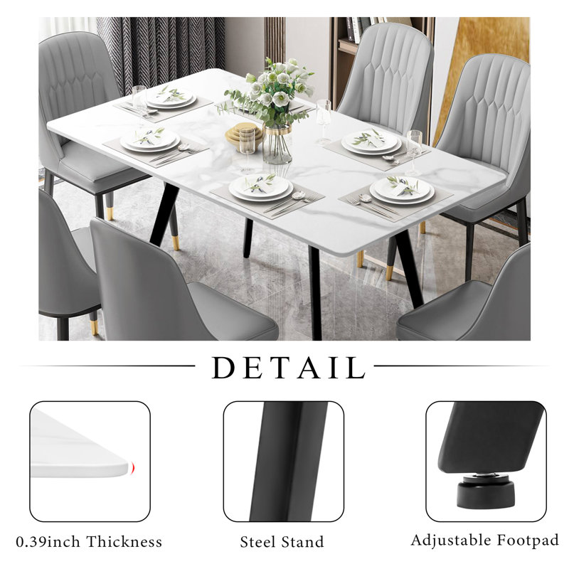 Table de salle à manger rectangulaire en faux marbre, Blanc, L 27,6 po x L 55,1 po