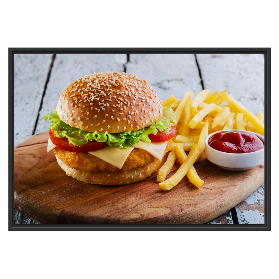 Gerahmtes Wandbild Chickenburger Pommes