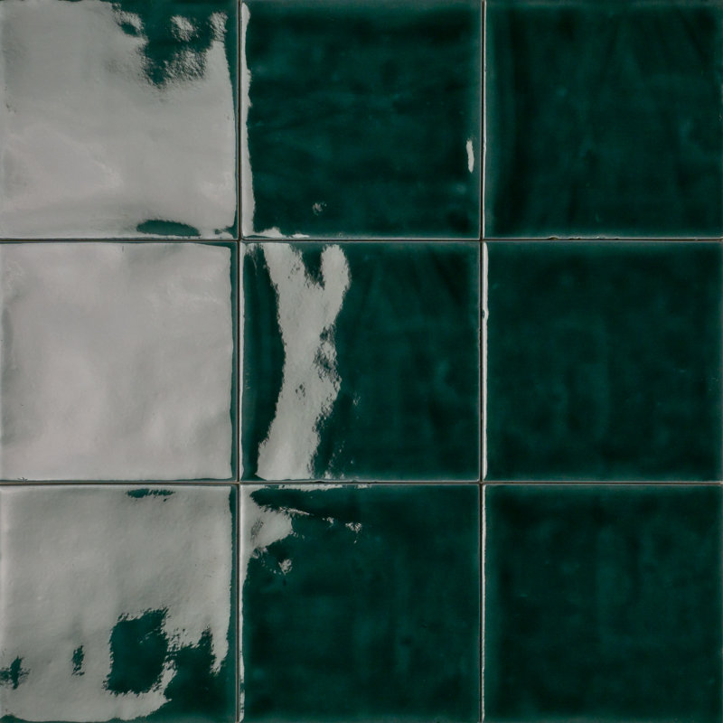 Magma 5" x 5" Zellige Italian Porcelain Subway Tile, Verdone Dark Green