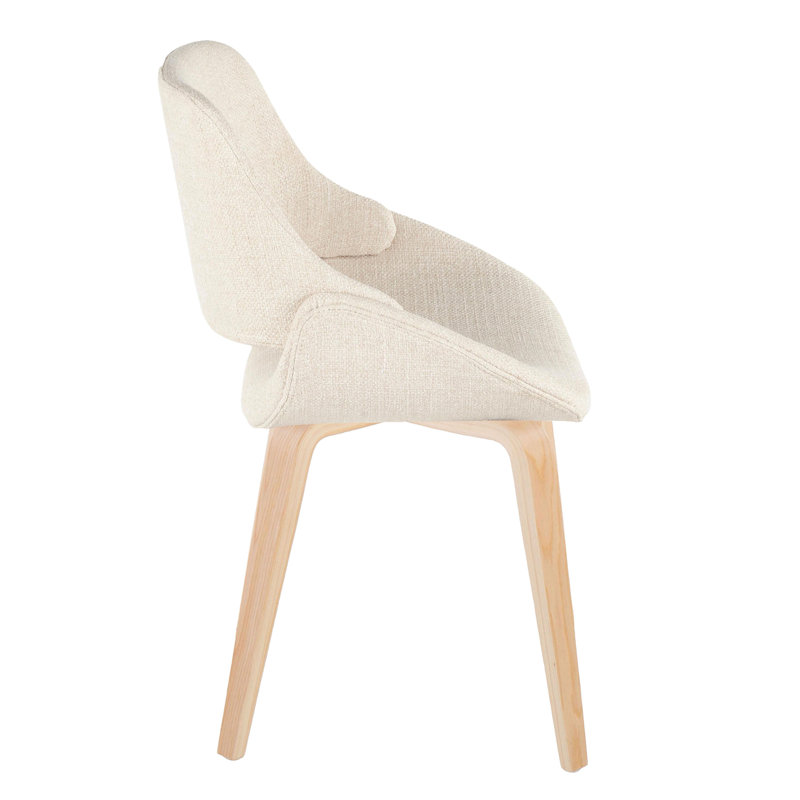 Chaise d'appoint / de salle à manger Mid-Century moderne en bois naturel et tissu crème par - ensemble de 2, Naturel, Crème