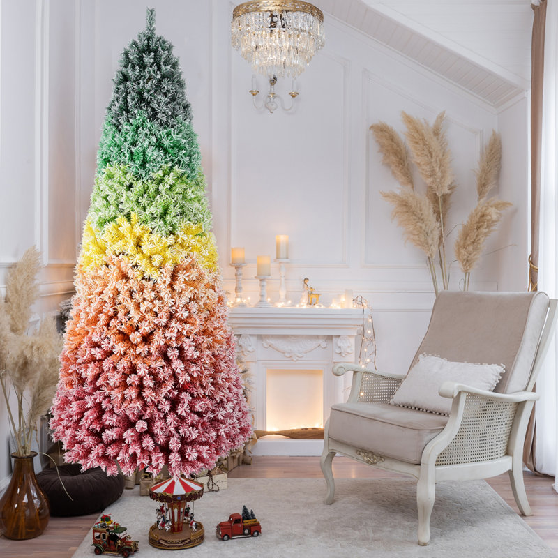 6Ft Rainbow Gradient Flocked PVC Christmas Tree, 6' H
