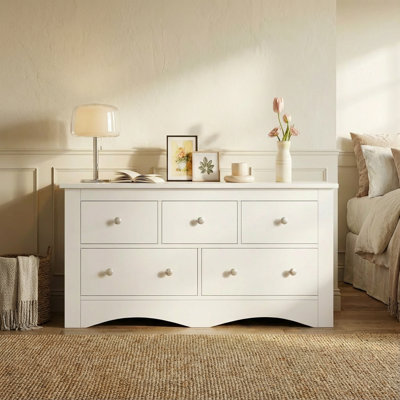 Commode double 5 tiroirs, commode en bois moderne pour chambre à coucher