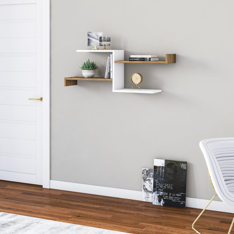 Tablette murale Derosso, Blanc/noyer