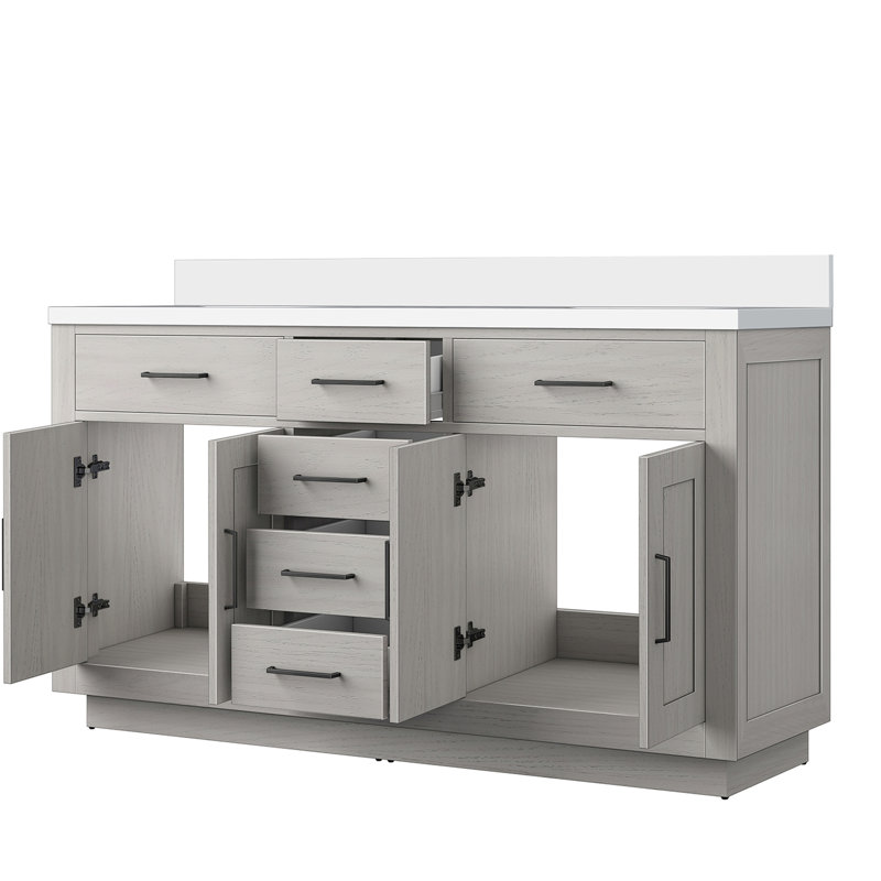 Meuble-lavabo double en chêne blanc 60 po - Armoire de salle de bain 60 po