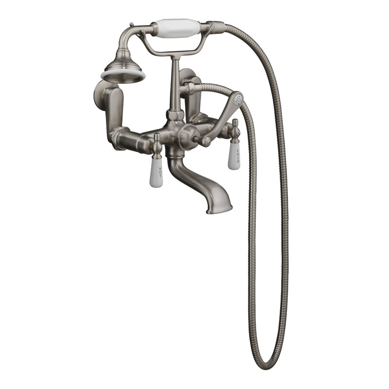 3 Handle Bathroom Clawfoot Tub Faucet with Diverter, Brushed Nickel