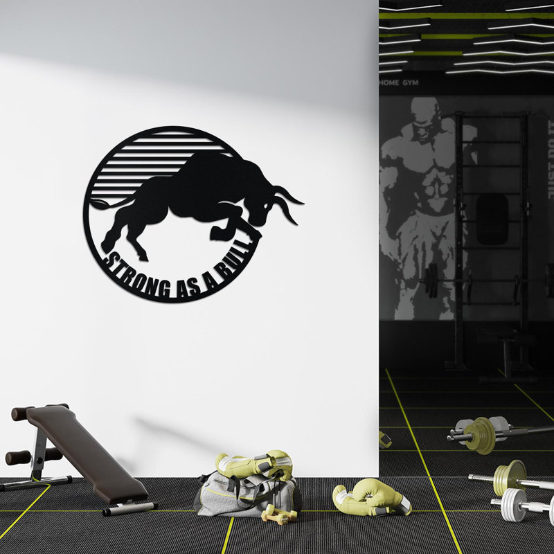 Art mural en métal «Strong as A Bull», Noir mat, H 8 po x l 11 po x P 1 po