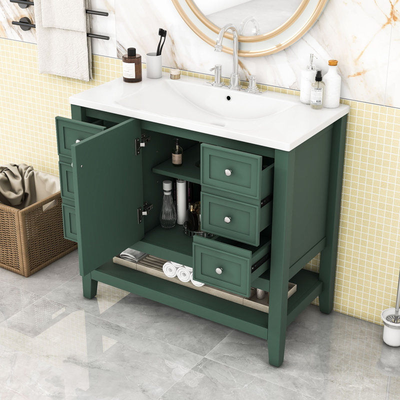 Rhemy 36'' Single Bathroom Vanity with Ceramic Top, Green