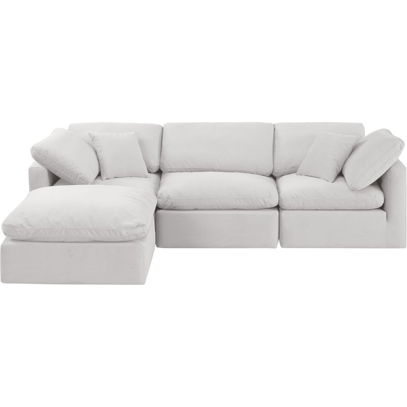Itala Velvet L-Shaped Sectional Reversible, Cream Velvet