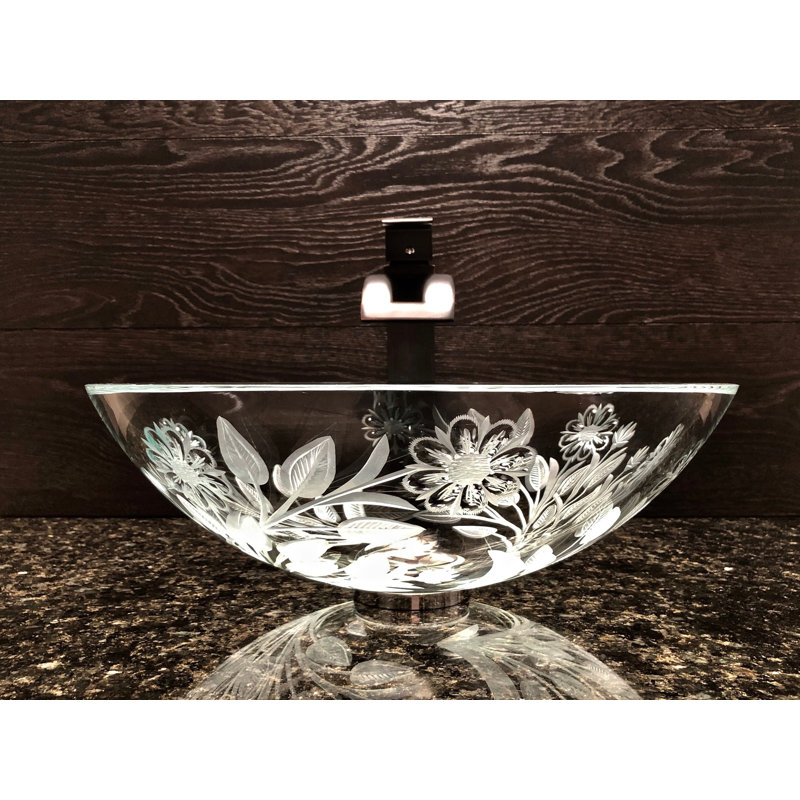 Elegant Glass Engraving Studio 16.5'' Glass Circular Bathroom Sink