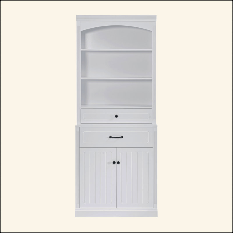 Bathroom Storage Cabinet With Four Doors, Drawers, Adjustable Shelf & Six Open Shelves – Durable MDF Construction, Combo