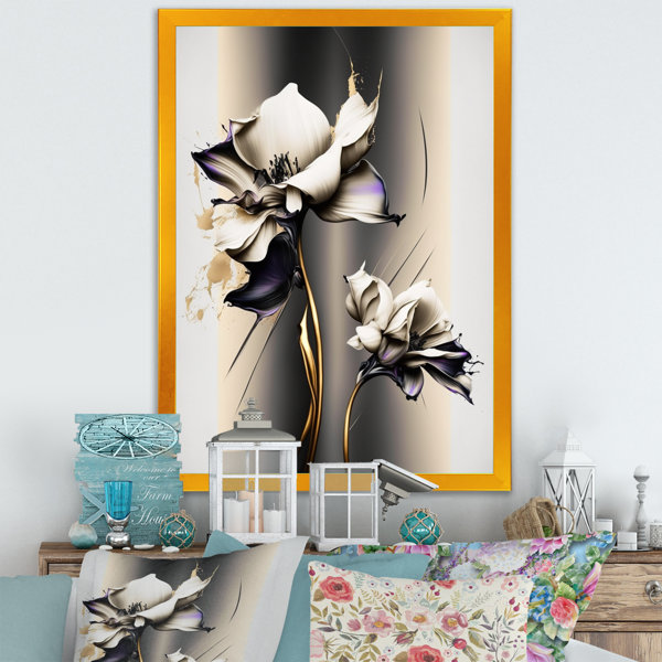 Mercer41 White Orchid Flower On Golden Beige Paint III On Canvas Print ...