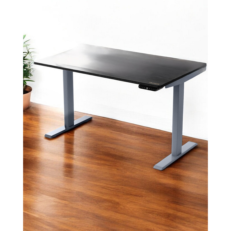 Bureau d'ordinateur réglable en acier inoxydable de 60 po brun et blanc, H 51,6 po x l 48 po x P 30 po, Noir / gris