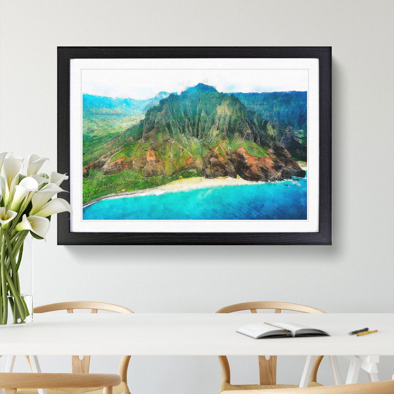 XX-A-1281X Na Pali Coast in Hawaii - Picture Frame Painting, 48cm H x 65cm W x 2cm D, Black Framed