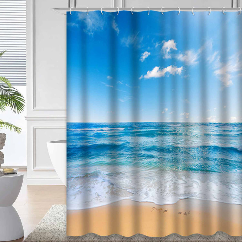Rideau de douche plage avec 12 crochets, L 72 po x l 78 po
