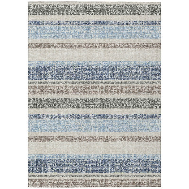 Machine Washable Indoor/Outdoor Xhevrie Navy Rug, Rectangle 8' x 10'