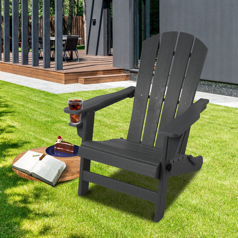  Folding Adirondack Chair Patio Outdoor Chairs HDPE Plastic Resin Deck Chair, Gray