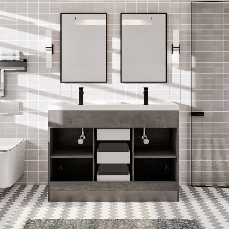 Ensemble de meuble-lavabo simple 47 po Wauconda, Gris ciment, Noir mat