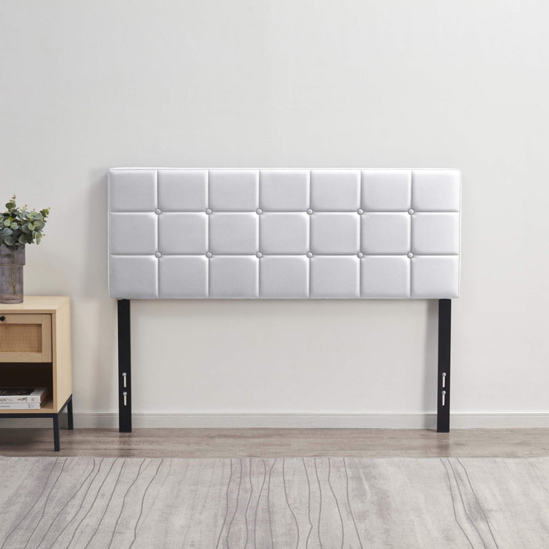 Nest Button Tufted Upholstered Adjustable Headboard, White, Queen