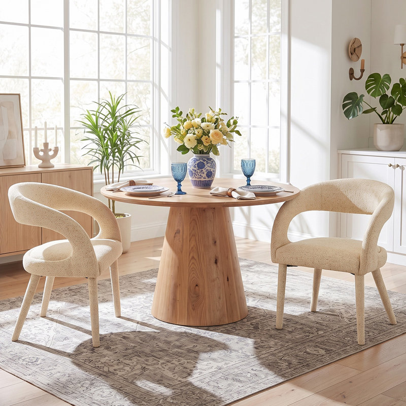 Chaises de salle à manger rembourrées à dossier demi-tonneau Boucle, Beige miel