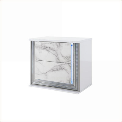 Modern Moon White Marble Nightstand with LED