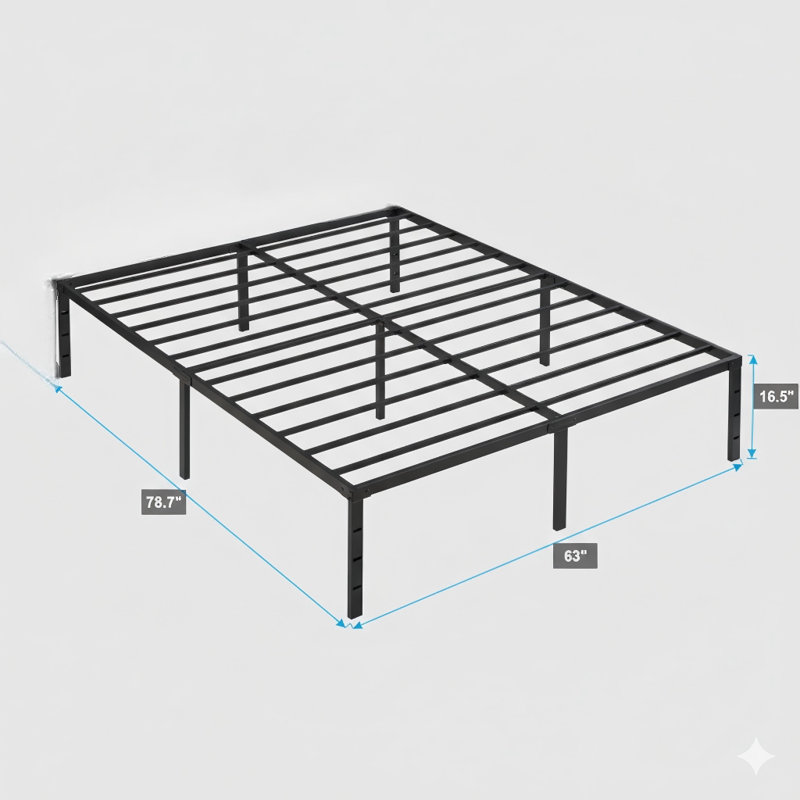 Queen Size Bed Structure, Constructed From Heavy-Duty Metal, Promises Quick & Easy Assembly And Quiet Operation, In Black.