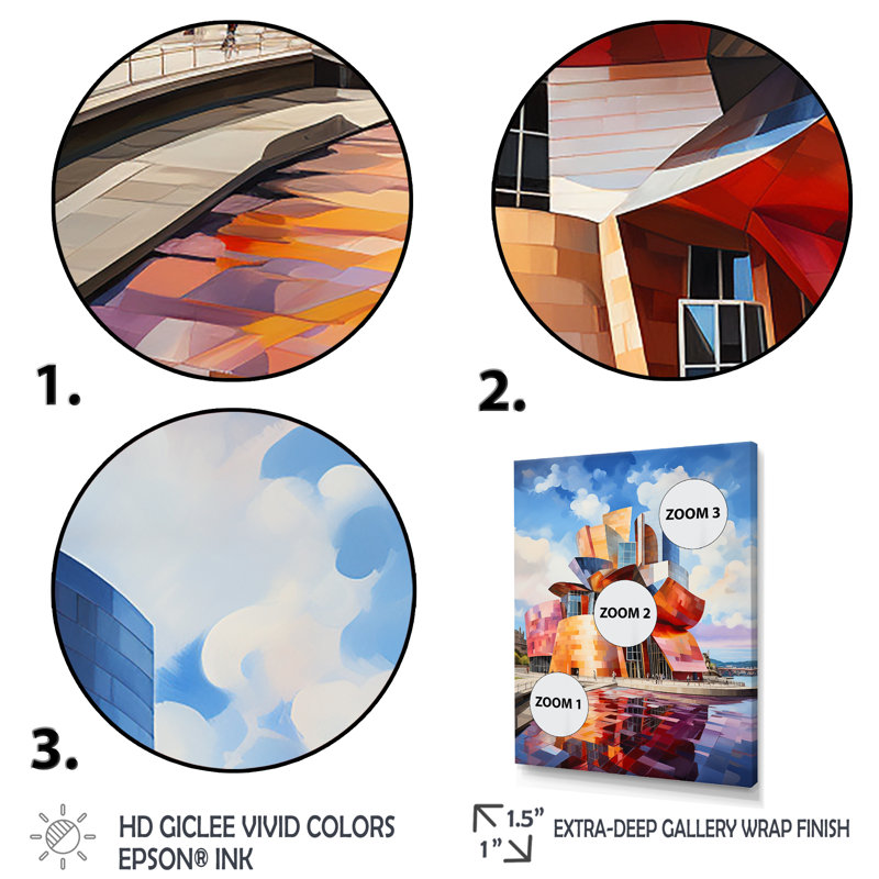 Espagne, musée Guggenheim à Bilbaoin I - paysage urbain, art mural, salon, H 40 po x l 30 po x P 1,5 po, Toile tendue