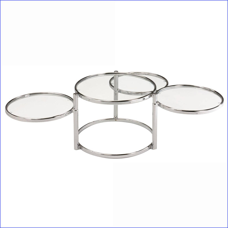 Table basse moderne avec peu d'espace et verre transparent Chrome, extensible pour le salon