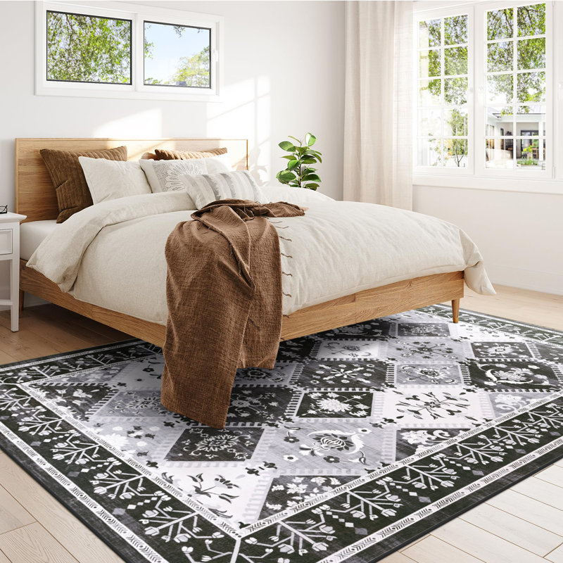 Tapis aztèque à motif marocain lavable à la machine Wymond avec envers antidérapant, Rectangle de 5 pi x 8 pi