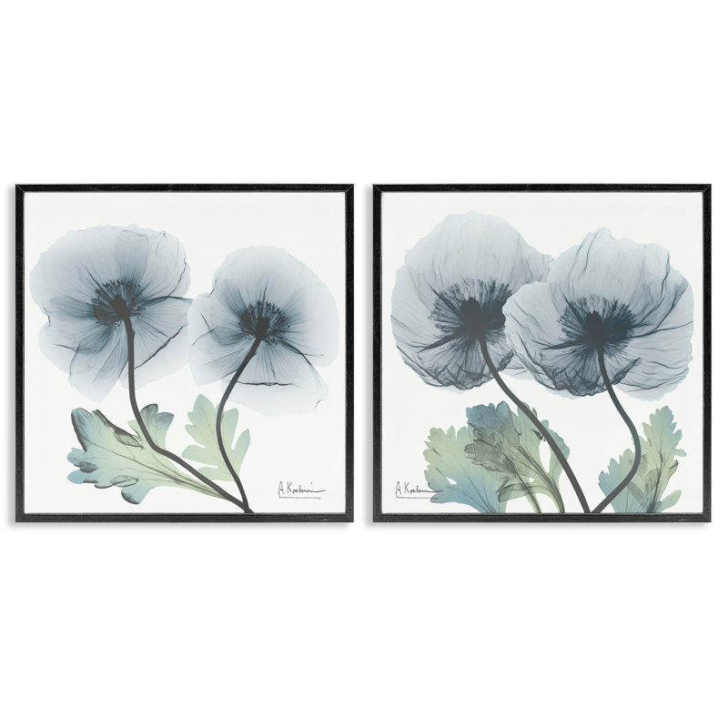 Luminic Sapphire Florals, ensemble de 2 giclées encadrées, design par Albert Koetsier, Giclée encadrée noir minuit