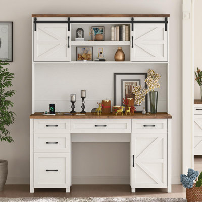 67''H Executive Desk With Hutch & 5 Drawers