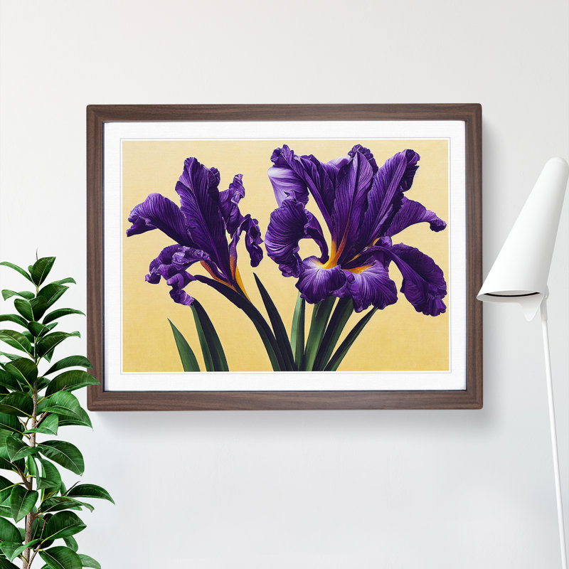 Majestic Iris Flowers 1 Piece Single Picture Frame Wall Art, 25cm H x 34cm W x 2cm D, Walnut