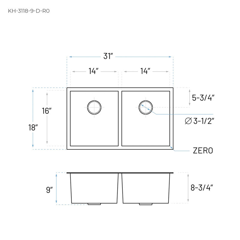 31'' L Undermount Double Bowl Stainless Steel Kitchen Sink