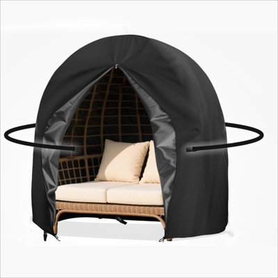 Double Egg Chair Cover Waterproof 420D Oxford Hanging Outdoor Furniture Covers For Patio Wicker Egg Swing Cocoon Chair, 91X80 Inches, Black