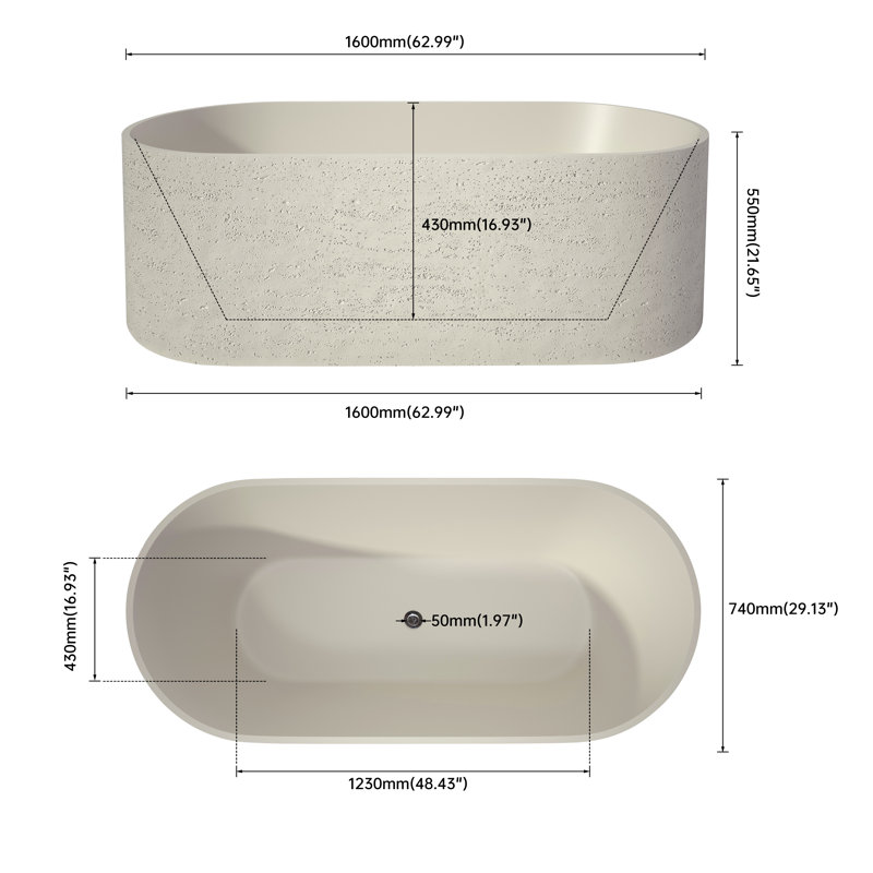 63"×29"  Freestanding Deep Soaking Tub Solid Surface Stone Resin Bathtub