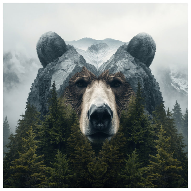Tapisserie murale «Bear Mountain Illusion» - Décoration murale ours, 68in H x80in W with 4 Grommets