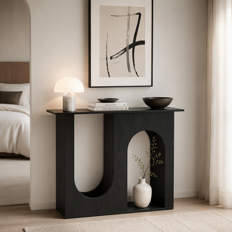 39.4" Console Table, Narrow Sofa Table Behind Couch with Arched Design