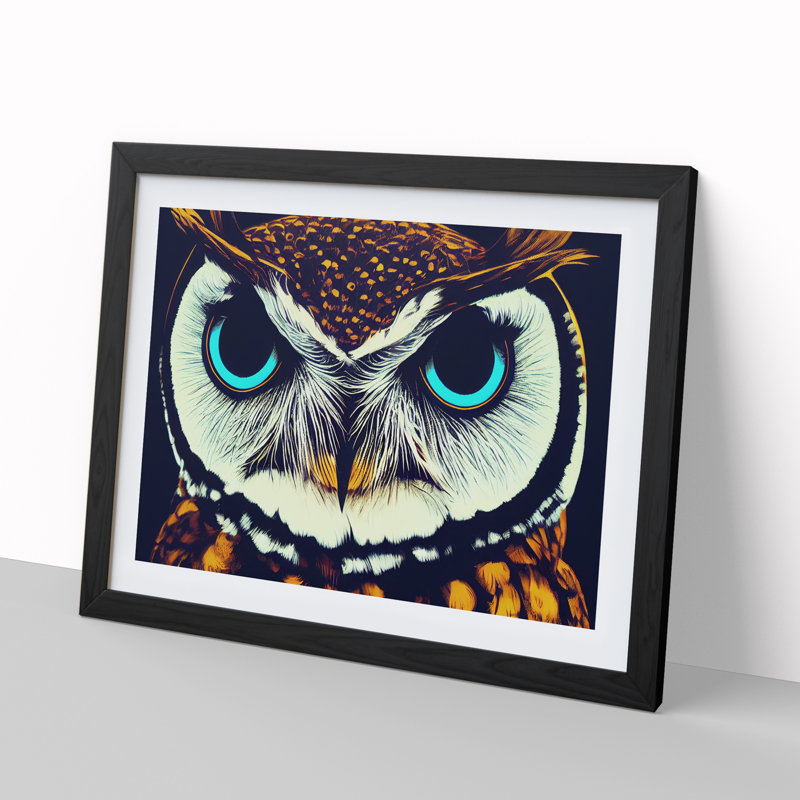 Cracking Owl - Single Picture Frame Print, Black, 46cm H x 64cm W x 2cm D