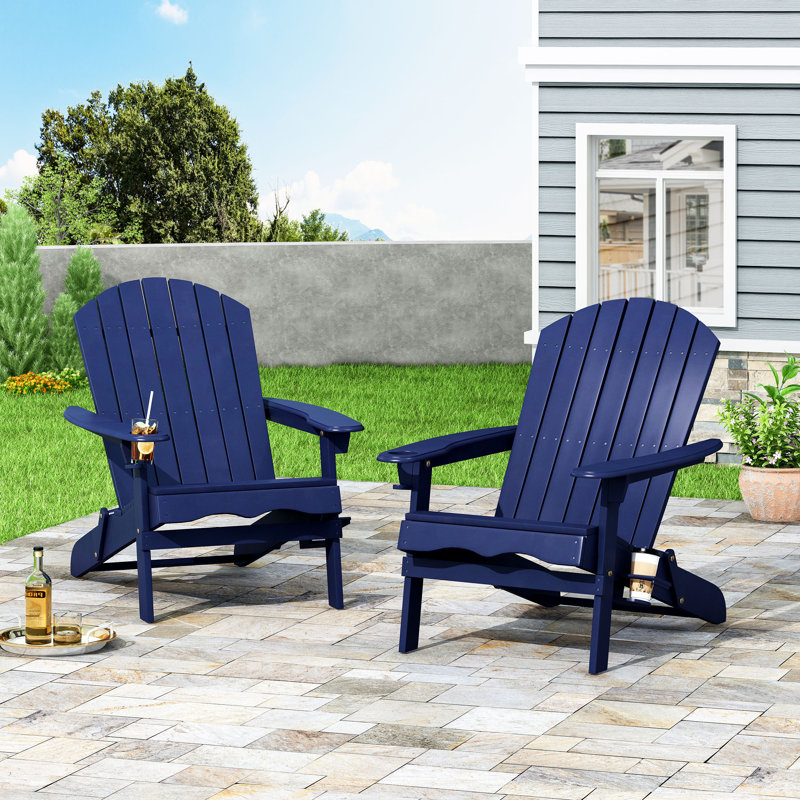 Mccombs Acacia Foldable Outdoor Adirondack Chair, Navy Blue