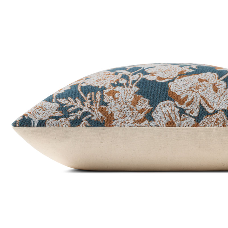 Matilda Blue and Orange Floral Square Throw Pillow