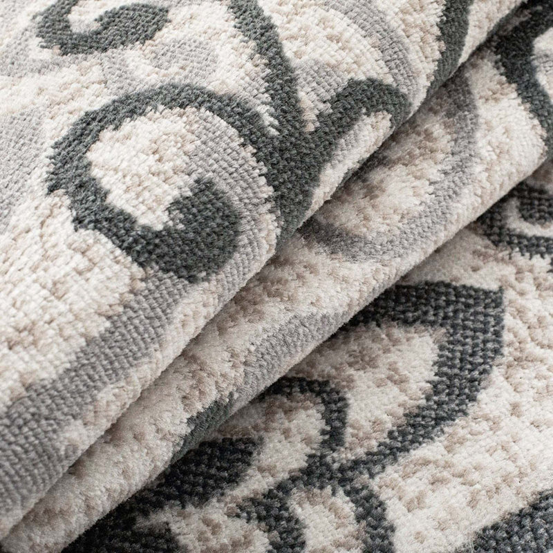 8' Gray Medallion Power Loom Stain Resistant Runner Rug