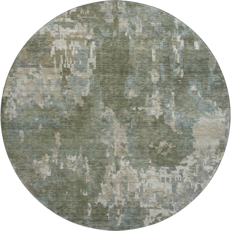 Tapis abstrait lavable à la machine de qualité supérieure Mayfield AMF2361, Fougère, Rond 8 pi