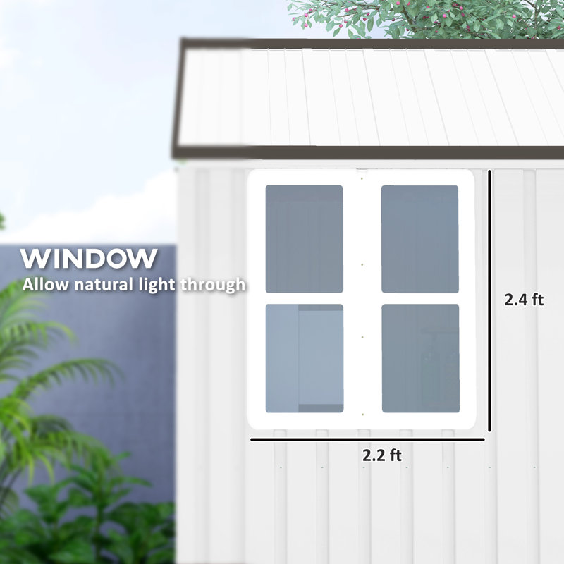 8' x 6' Outdoor Storage Shed, Metal Garden Shed with Window & Double Lockable Door, Outdoor Tool Shed Storage with Sloped Roof for Backyard, Patio, Garage, Lawn, White