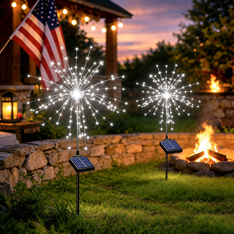 8 lumières de feux d'artifice solaires d'extérieur 120 lumières à DEL pour le 4 juillet, Blanc