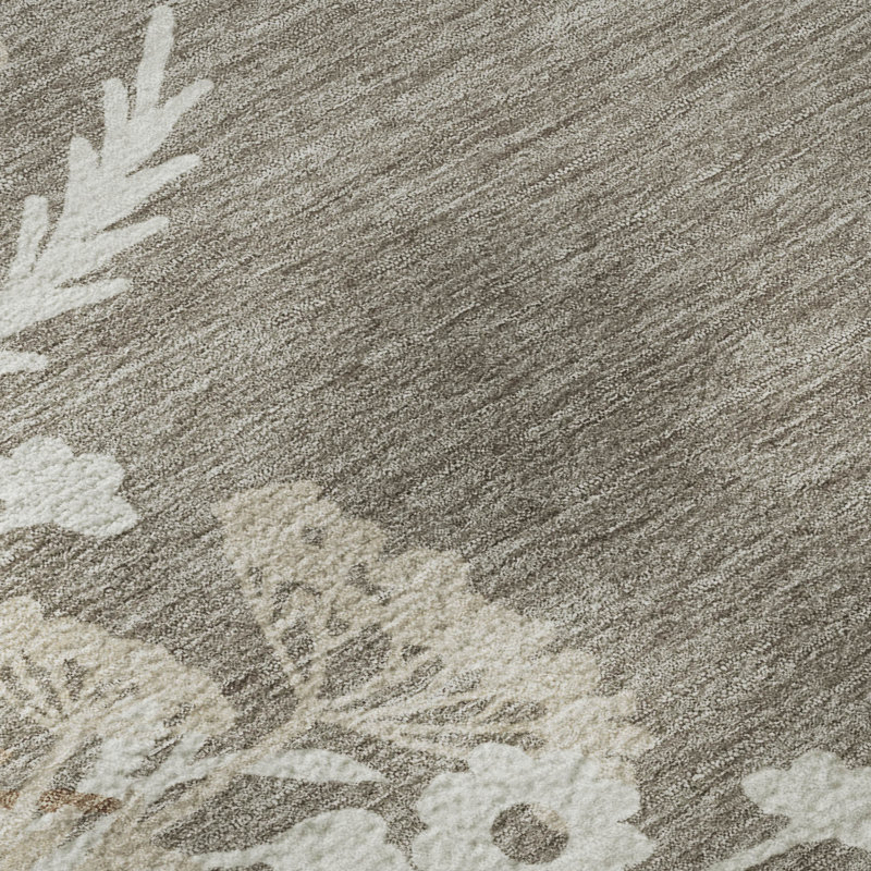 Tapis floral lavable à la machine de qualité supérieure Mayfield AMF2334, Taupe, 9 pi x 12 pi