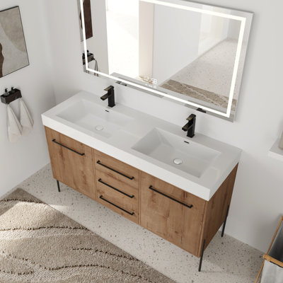 Meuble-lavabo double 60 po avec plateau en résine Verath