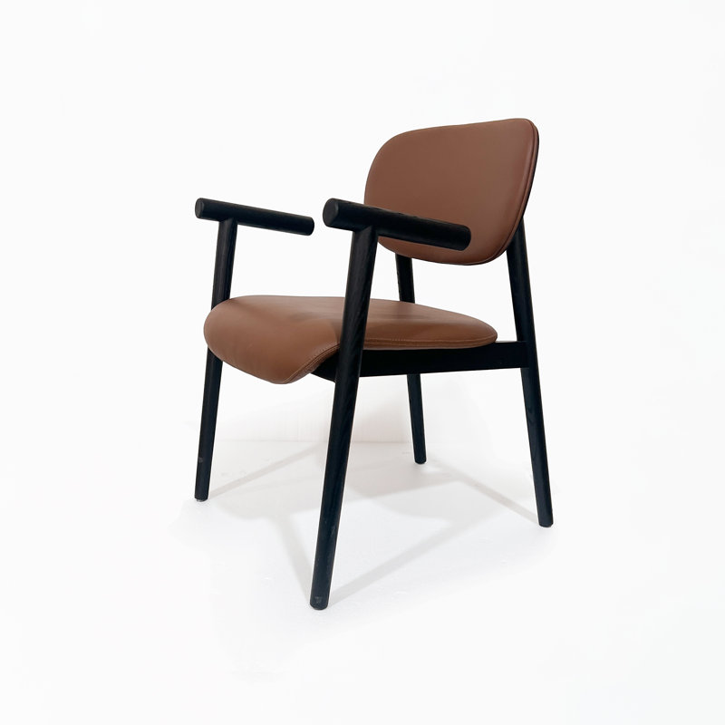 Chaise rembourrée en cuir Mid-Century, Noir, noir, noir, noir