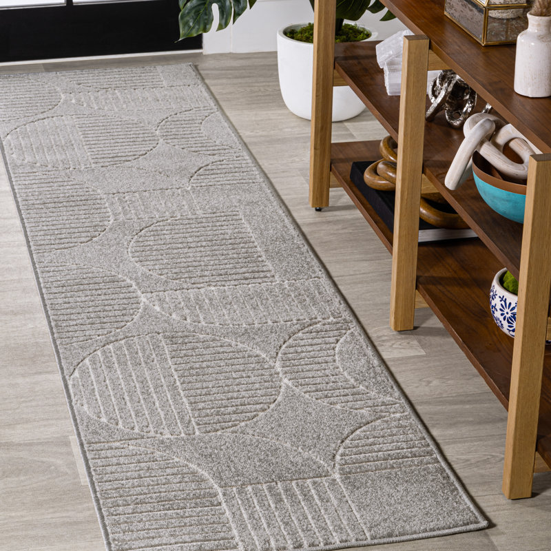 Tapis intérieur / extérieur rayé gris / crème Rysler, Tapis de couloir 2 pi x 8 pi
