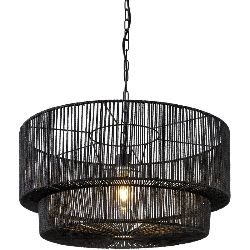 Luminaire suspendu tambour 1 lumière Devonya, Papier de sable noir, H 83 po x l 25 po x P 25 po