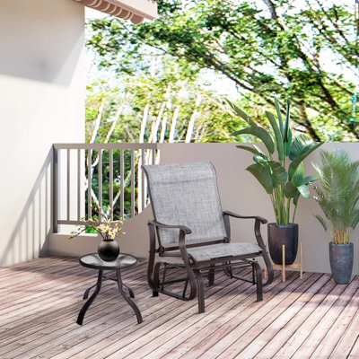 Fauteuil oscillant d'extérieur, balancelle de patio avec assise en filet et structure en acier, chaise berçante lisse pour la cour, le jardin, le porche gris